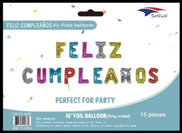 16" Foil Balloons Banner "FELIZ CUMPLEANOS"